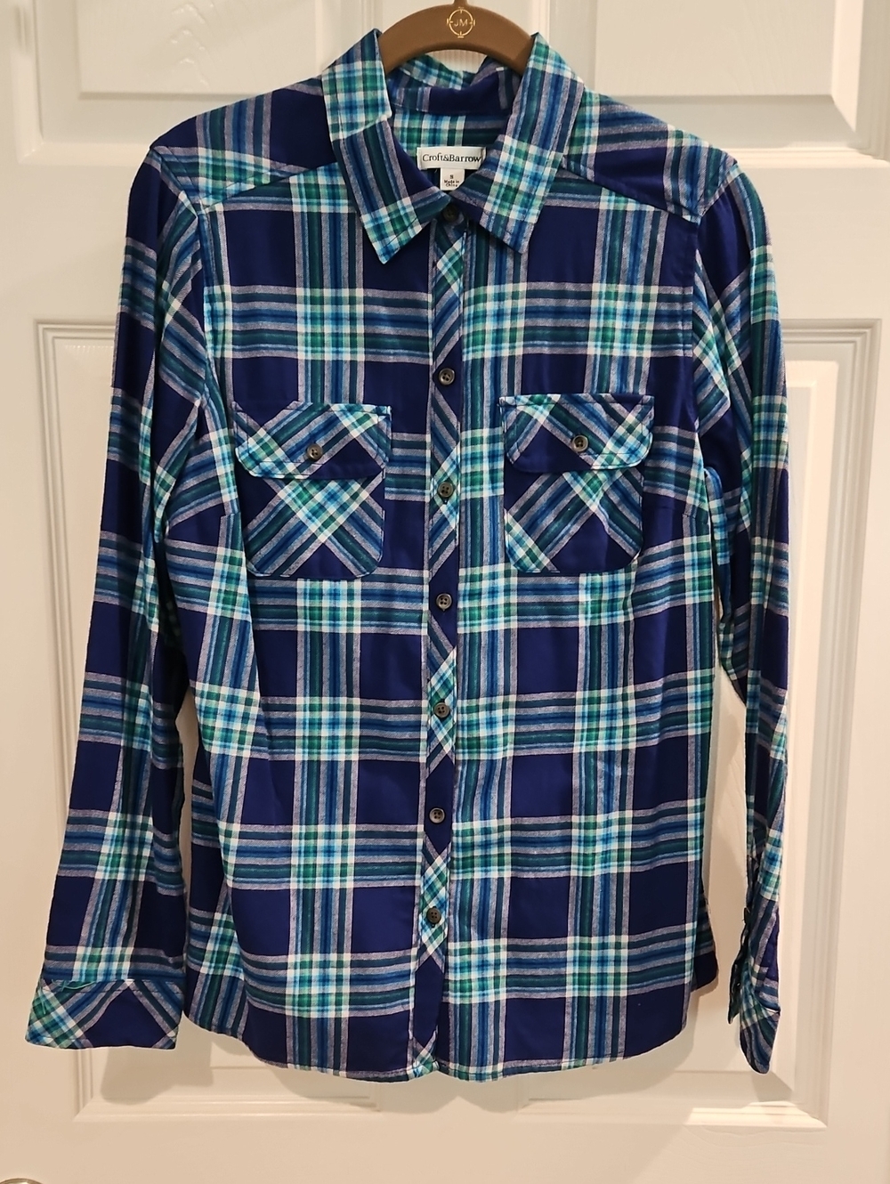 croft & barrow Navy, Teal & White Plaid Button-Down Shirt